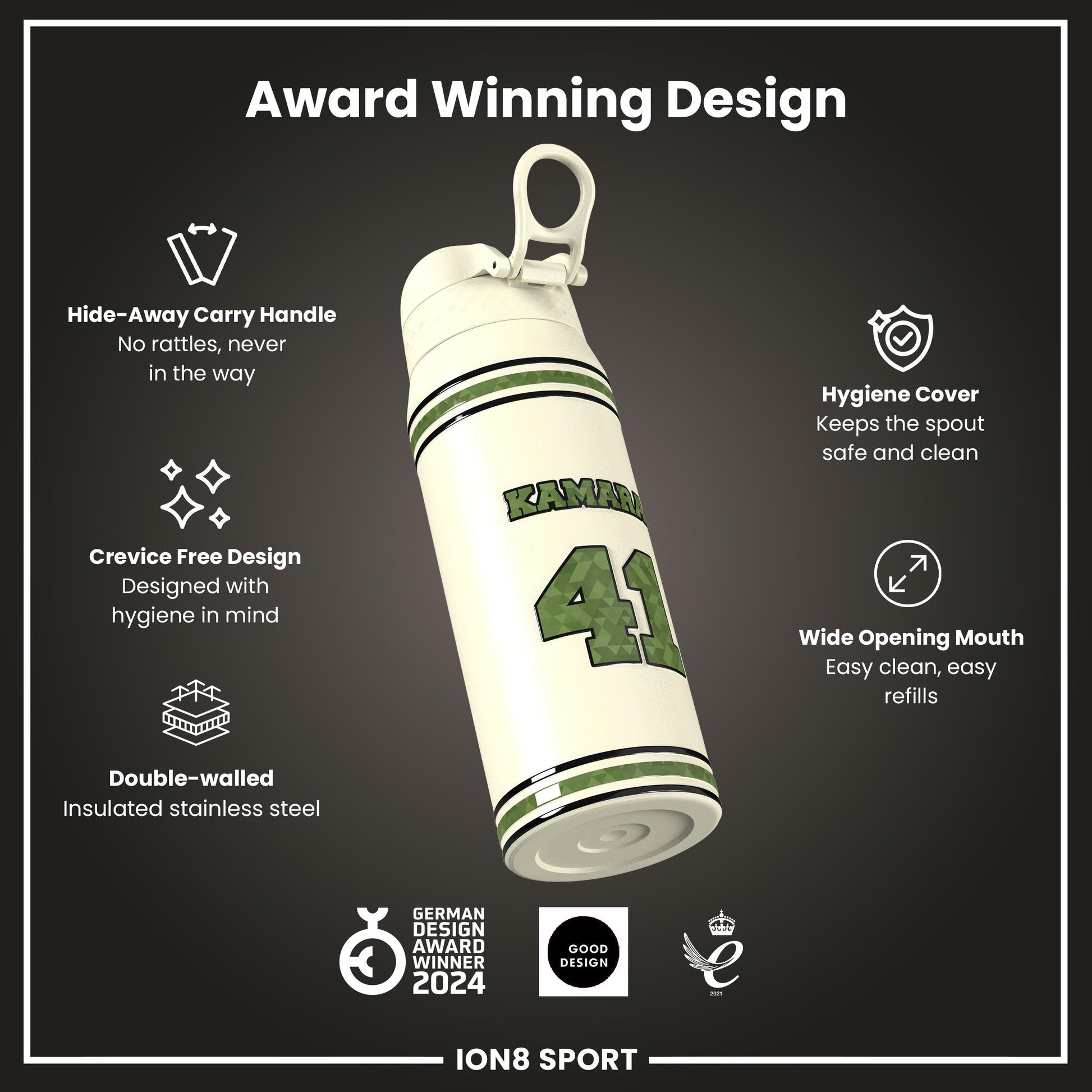 NFL x Ion8 Sports, Insulated Bottle, Icon Series, Alvin Kamara, 750ml (24oz)