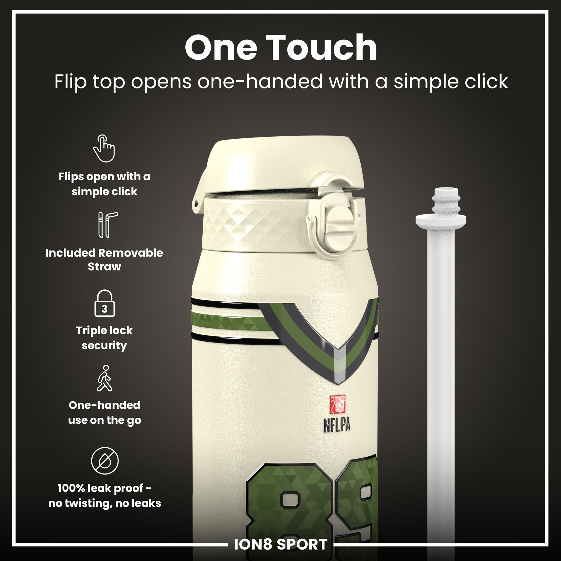 NFL x Ion8 Sports, Insulated Bottle, Icon Series, Brock Bowers, 750ml (24oz)