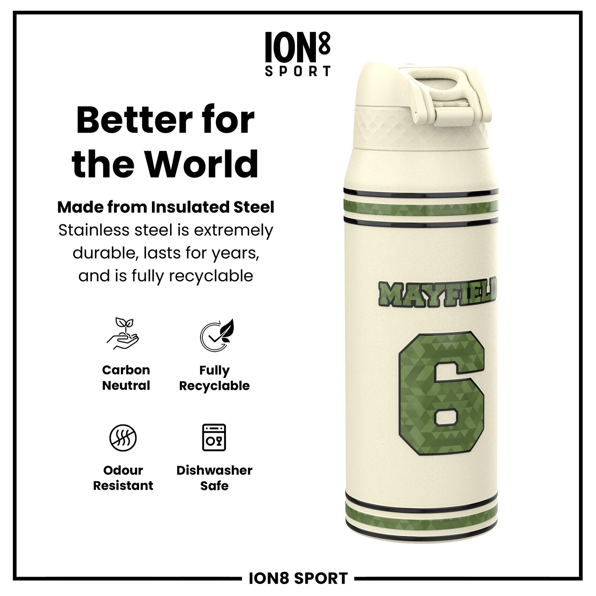 NFL x Ion8 Sports, Insulated Bottle, Icon Series, Baker Mayfield, 750ml (24oz)