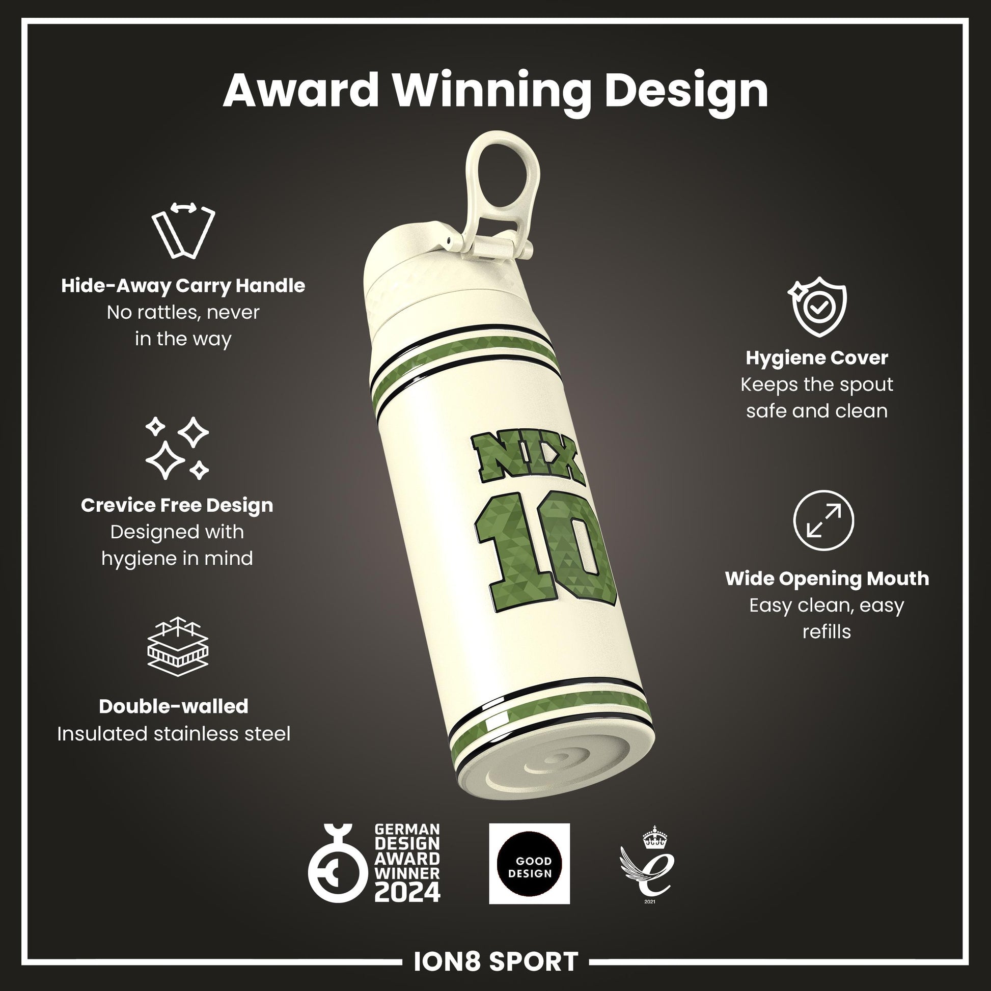 NFL x Ion8 Sports, Insulated Bottle, Icon Series, Bo Nix, 750ml (24oz)