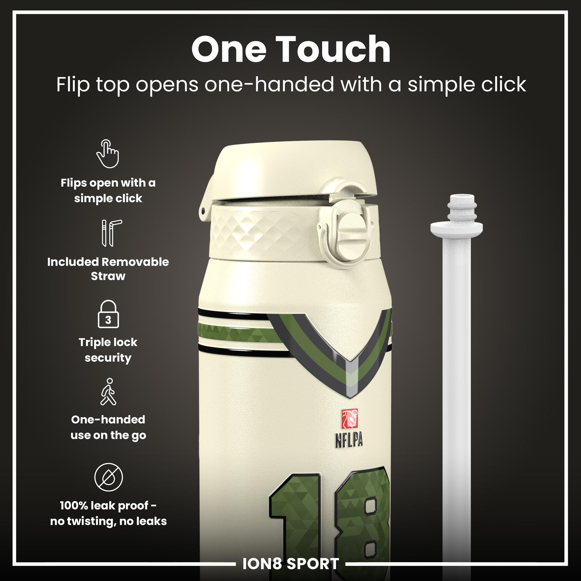 NFL x Ion8 Sports, Insulated Bottle, Icon Series, Caleb Williams, 750ml (24oz)