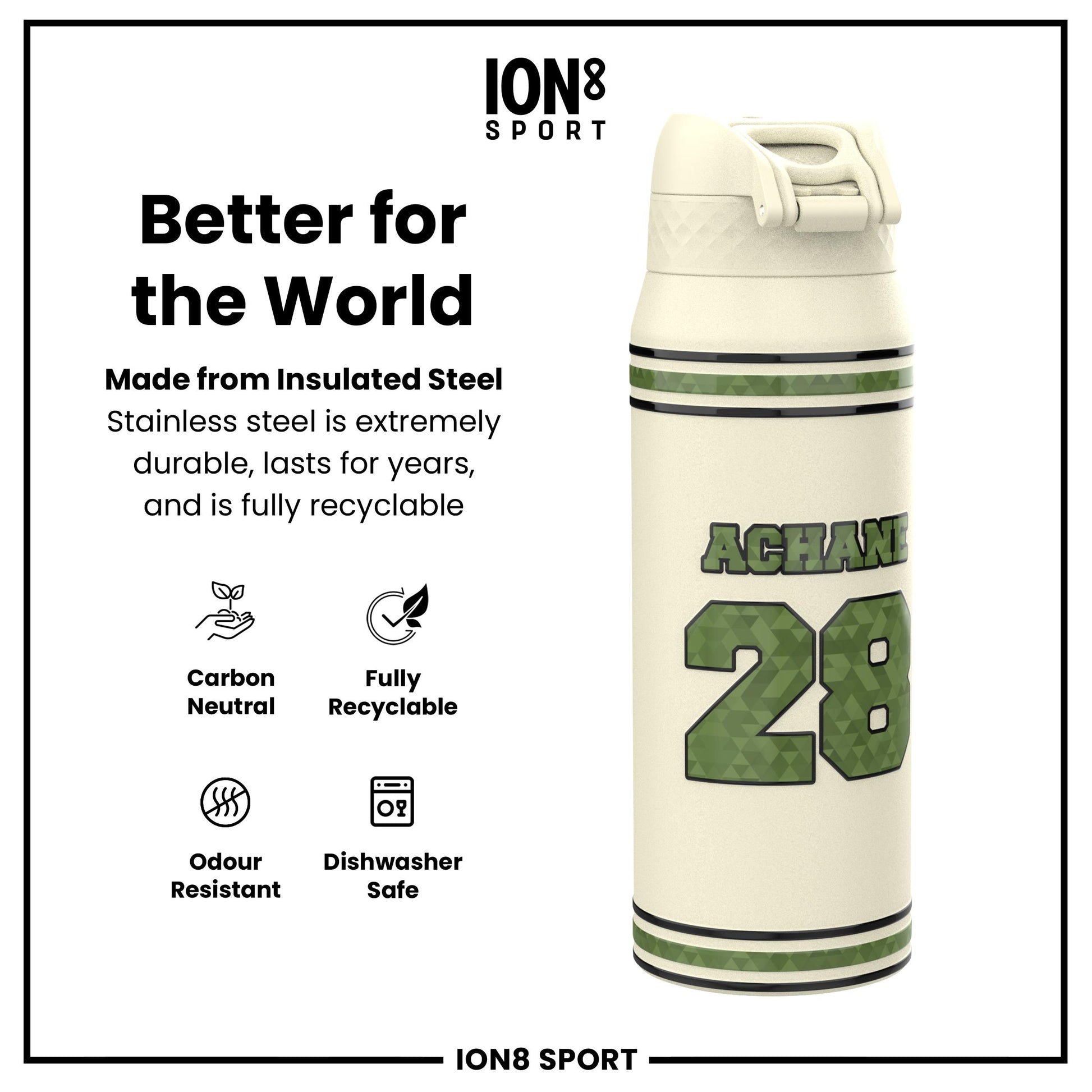 NFL x Ion8 Sports, Insulated Bottle, Icon Series, De'Von Achane, 750ml (24oz)