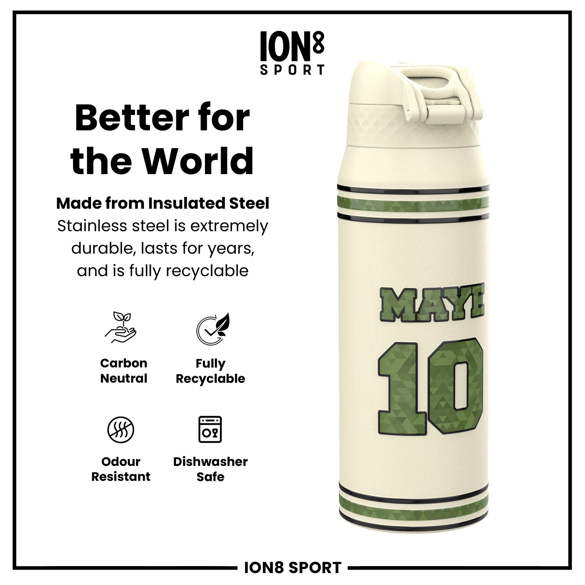 NFL x Ion8 Sports, Insulated Bottle, Icon Series, Drake Maye, 750ml (24oz)