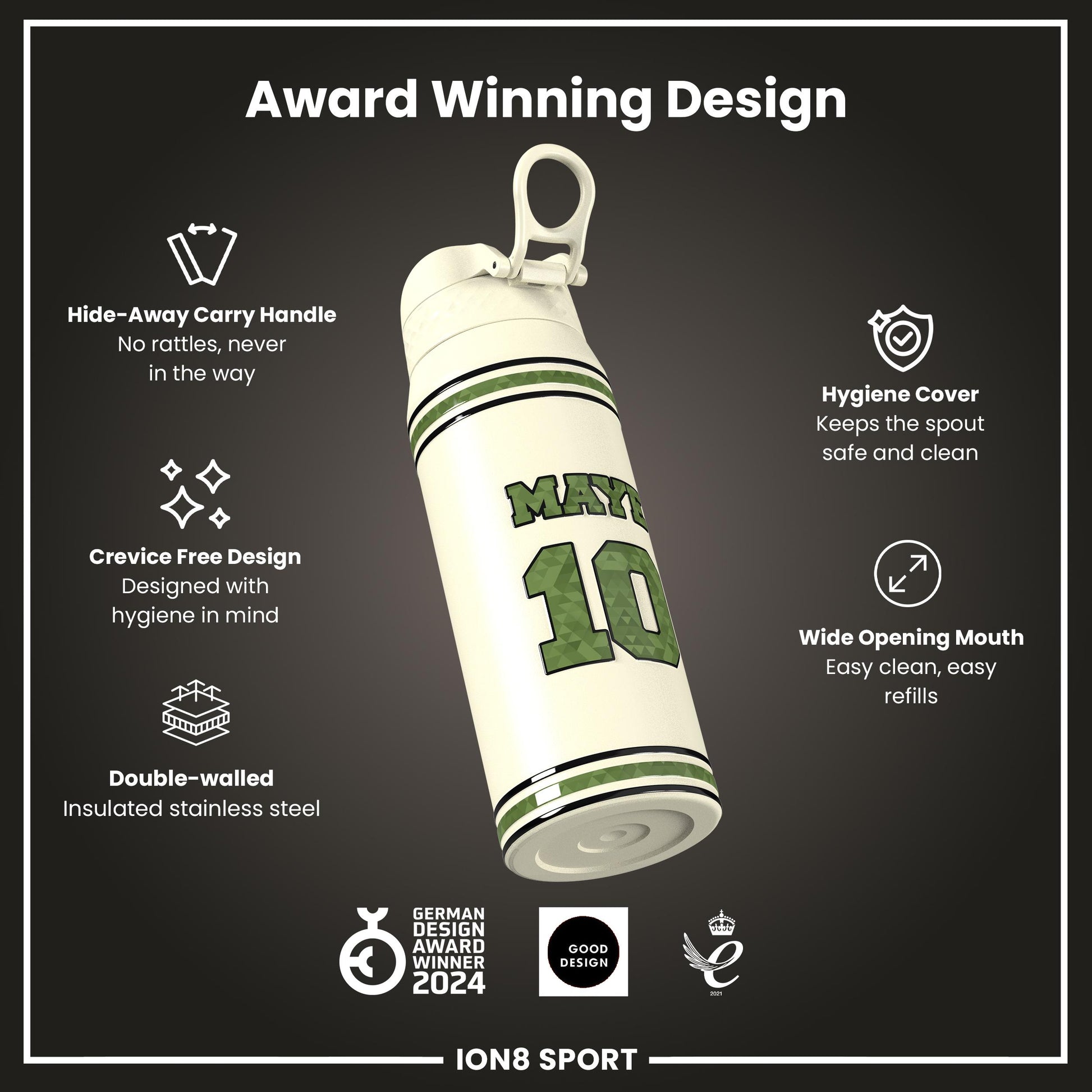 NFL x Ion8 Sports, Insulated Bottle, Icon Series, Drake Maye, 750ml (24oz)
