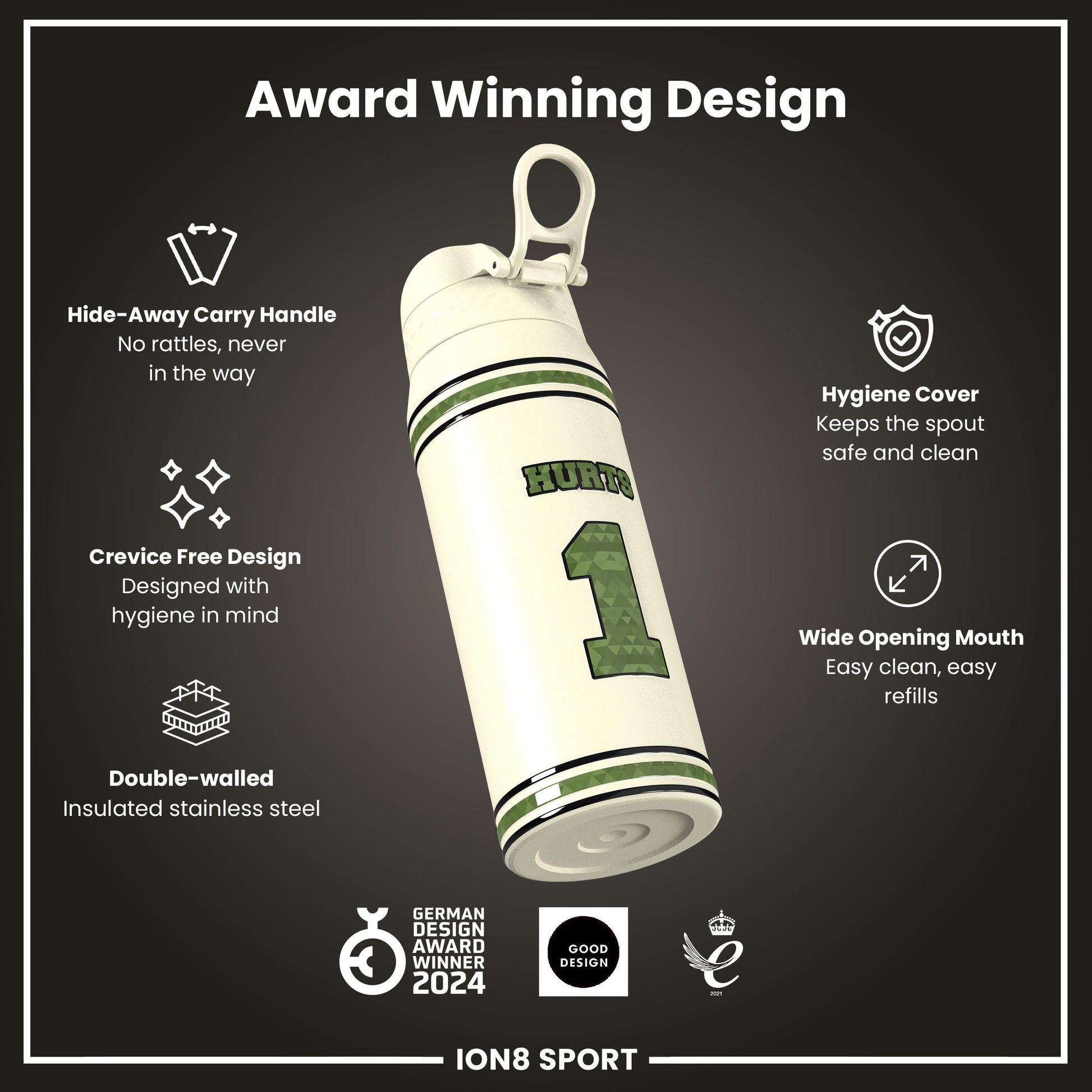 NFL x Ion8 Sports, Insulated Bottle, Icon Series, Jalen Hurts, 750ml (24oz)