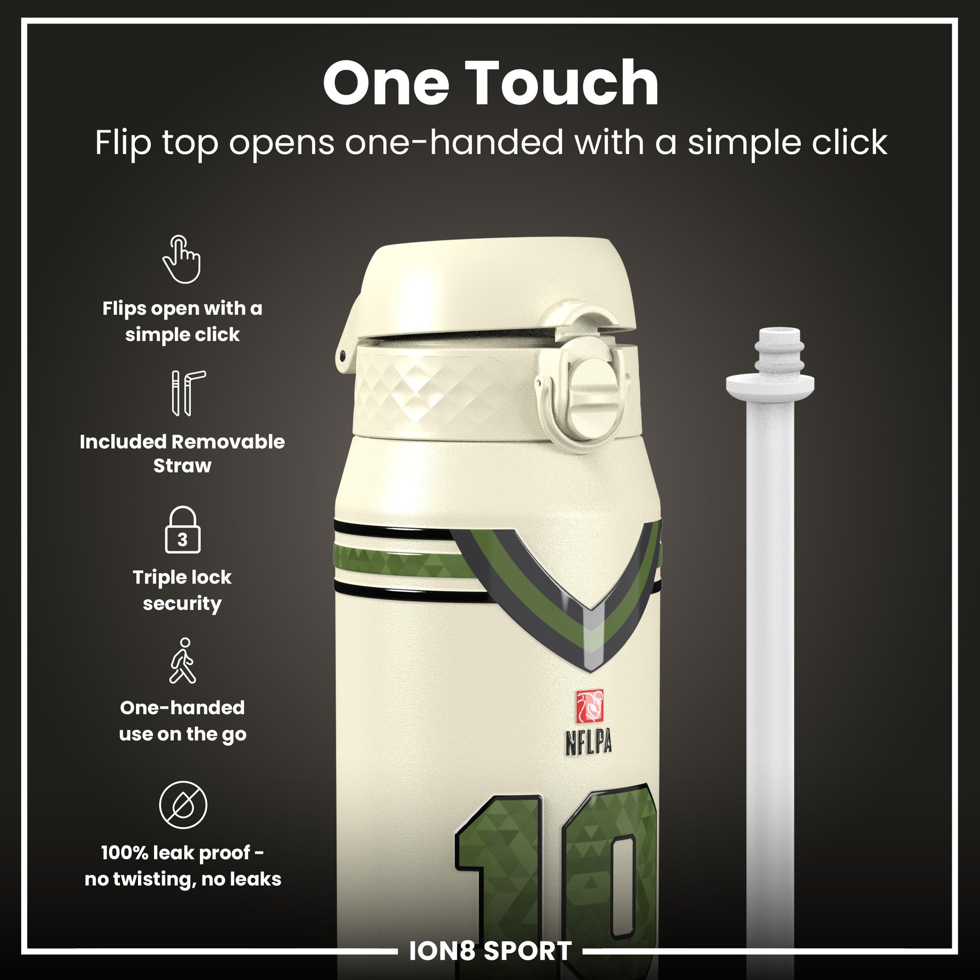 NFL x Ion8 Sports, Insulated Bottle, Icon Series, Jordan Love, 750ml (24oz)