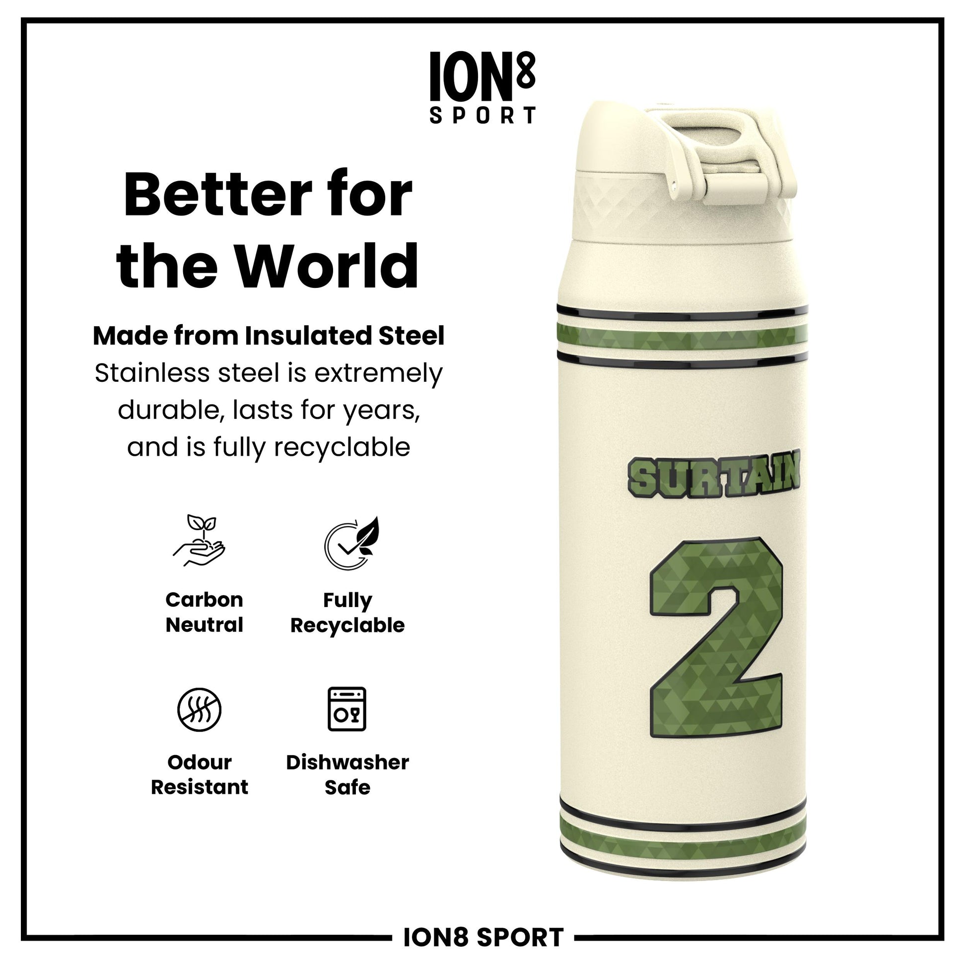 NFL x Ion8 Sports, Insulated Bottle, Icon Series, Pat Surtain, 750ml (24oz)