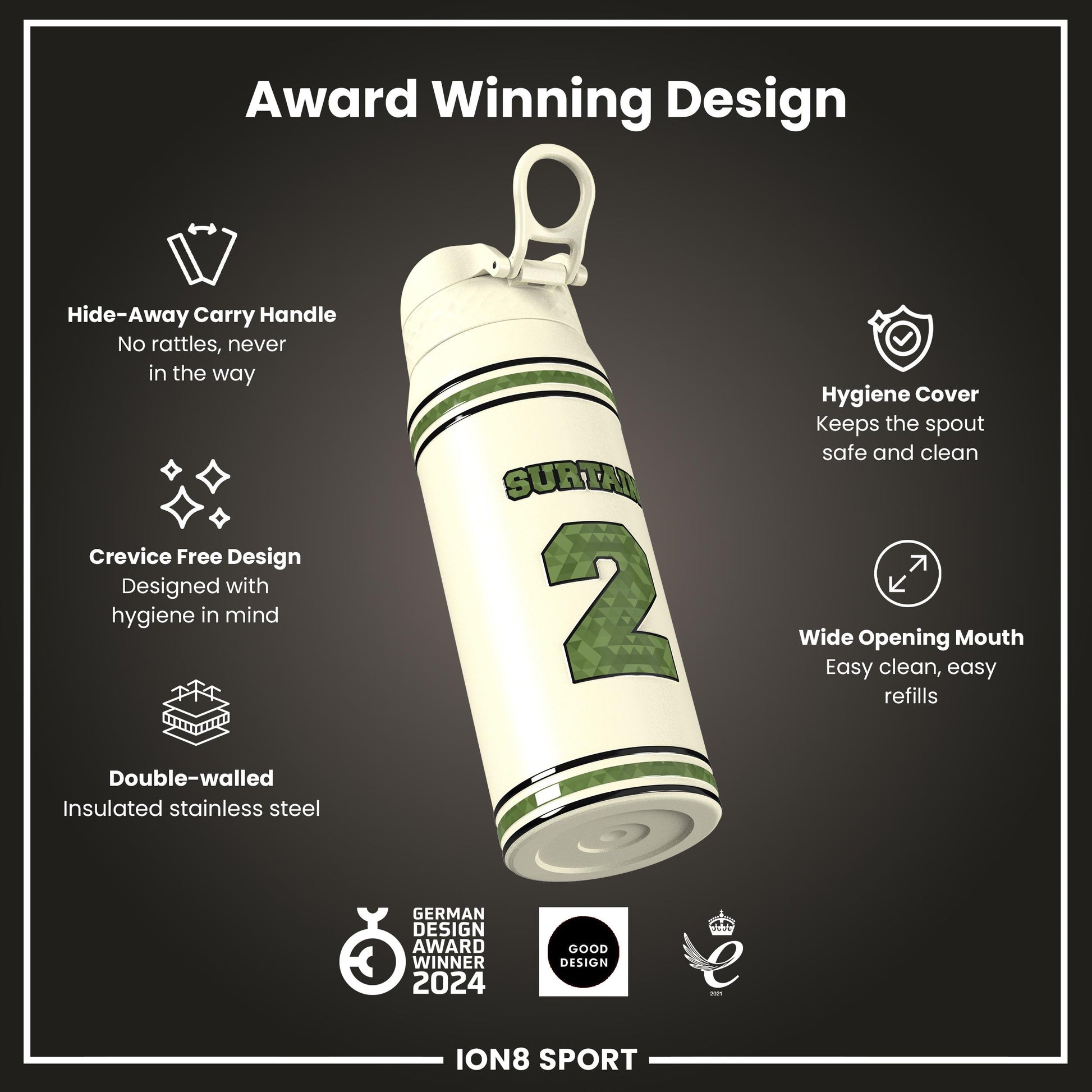 NFL x Ion8 Sports, Insulated Bottle, Icon Series, Pat Surtain, 750ml (24oz)