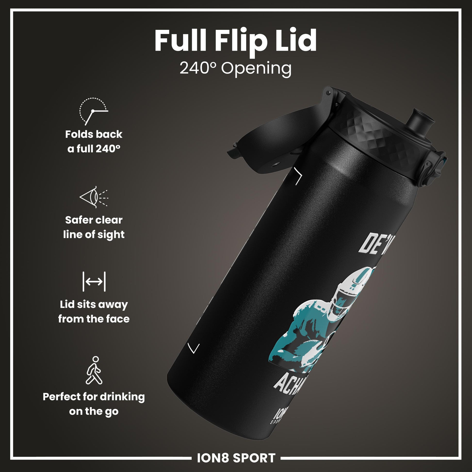 NFL x Ion8 Sports, Insulated Bottle, Locked In Series, De'von Achane, 750ml (24oz)