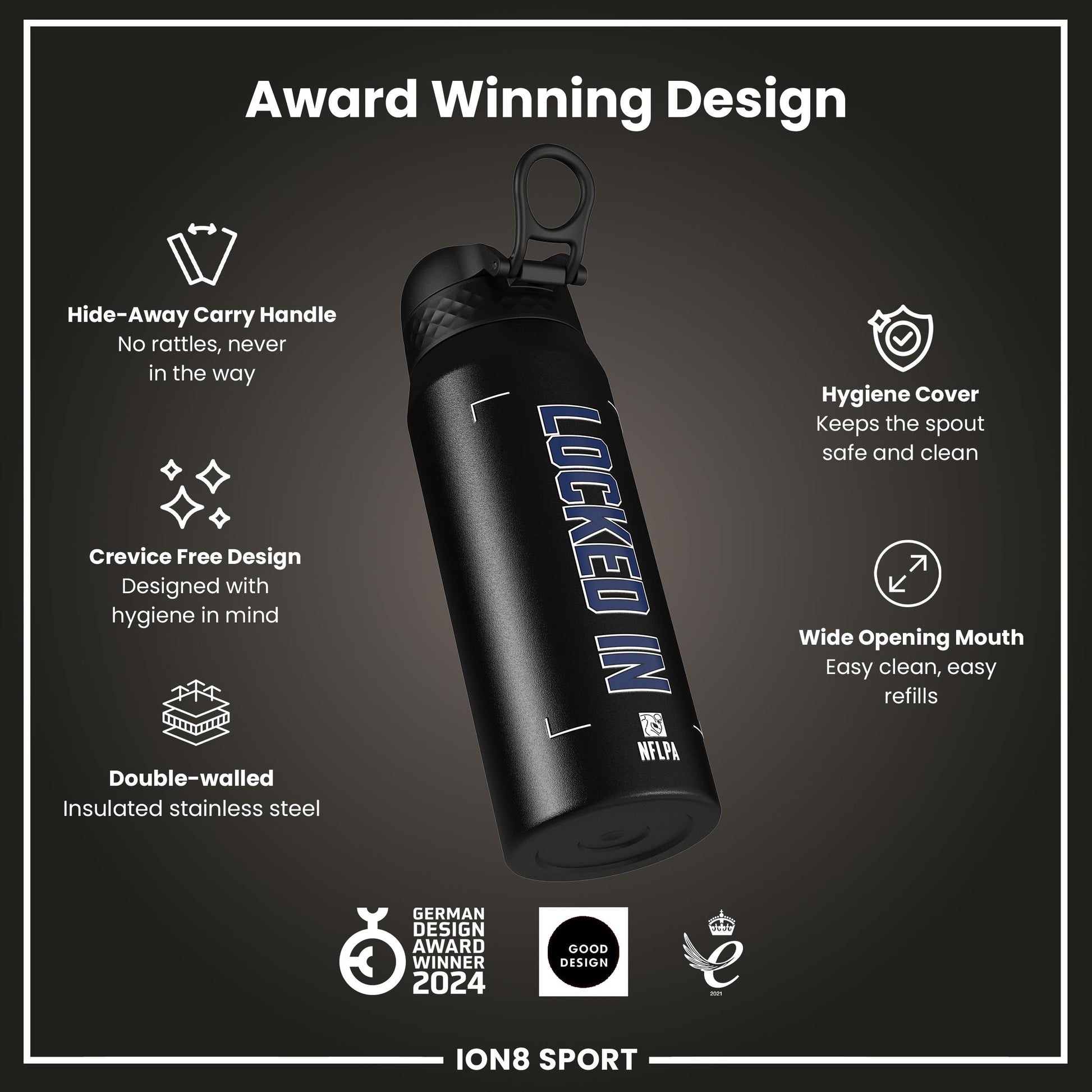 NFL x Ion8 Sports, Insulated Bottle, Locked In Series, Dak Prescott, 750ml (24oz)