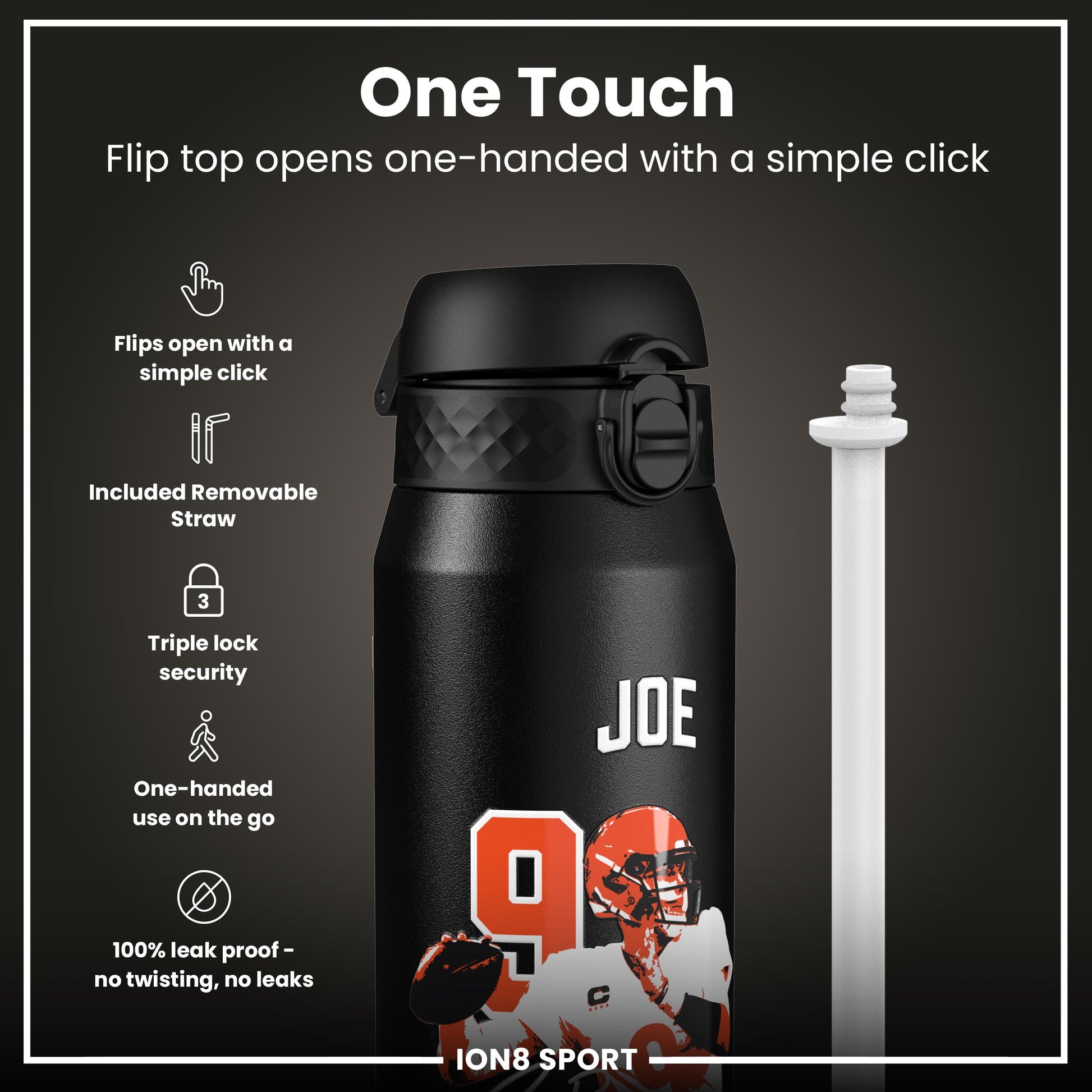 NFL x Ion8 Sports, Insulated Bottle, Locked In Series, Joe Burrow, 750ml (24oz)