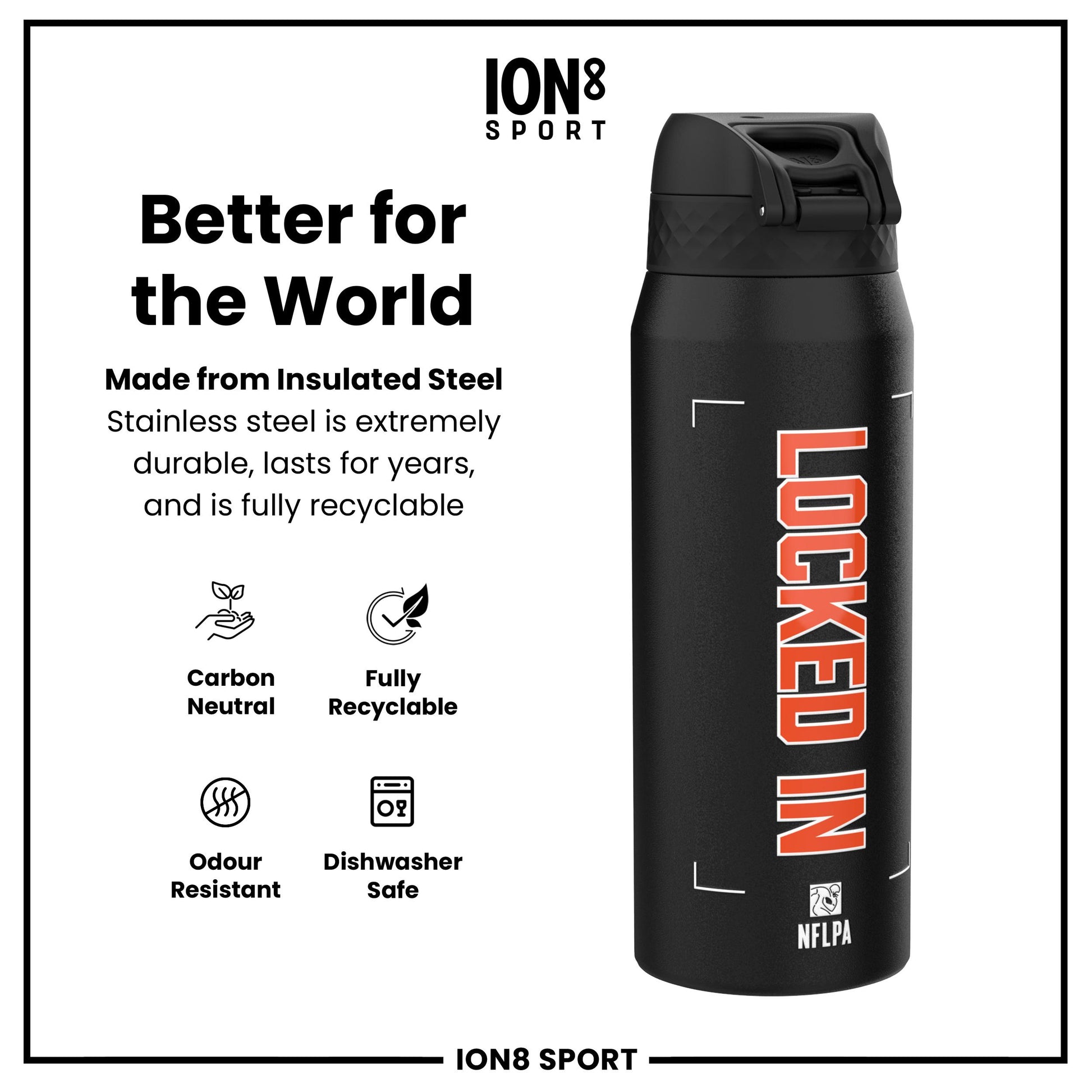 NFL x Ion8 Sports, Insulated Bottle, Locked In Series, Joe Burrow, 750ml (24oz)