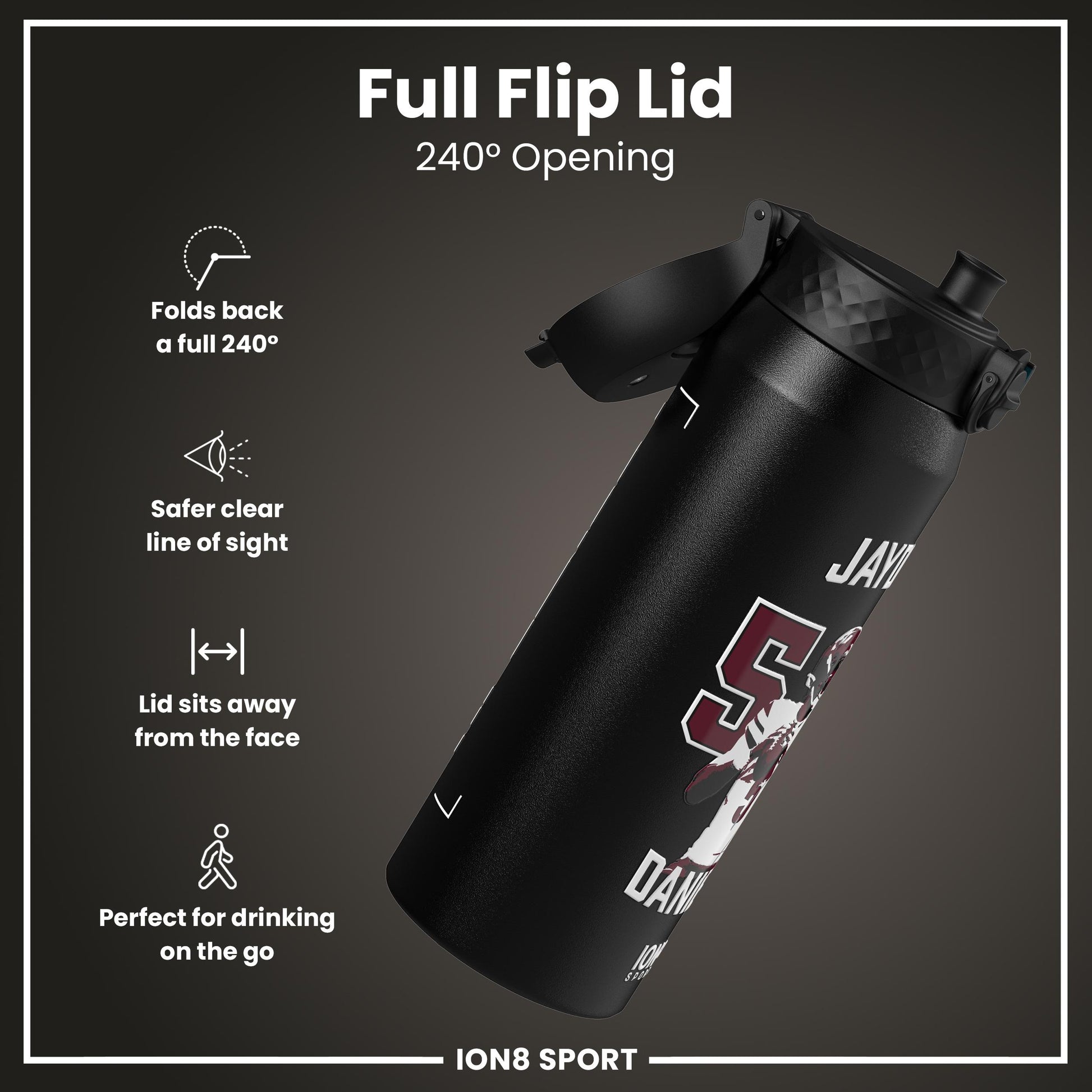 NFL x Ion8 Sports, Insulated Bottle, Locked In Series, Jayden Daniels, 750ml (24oz)
