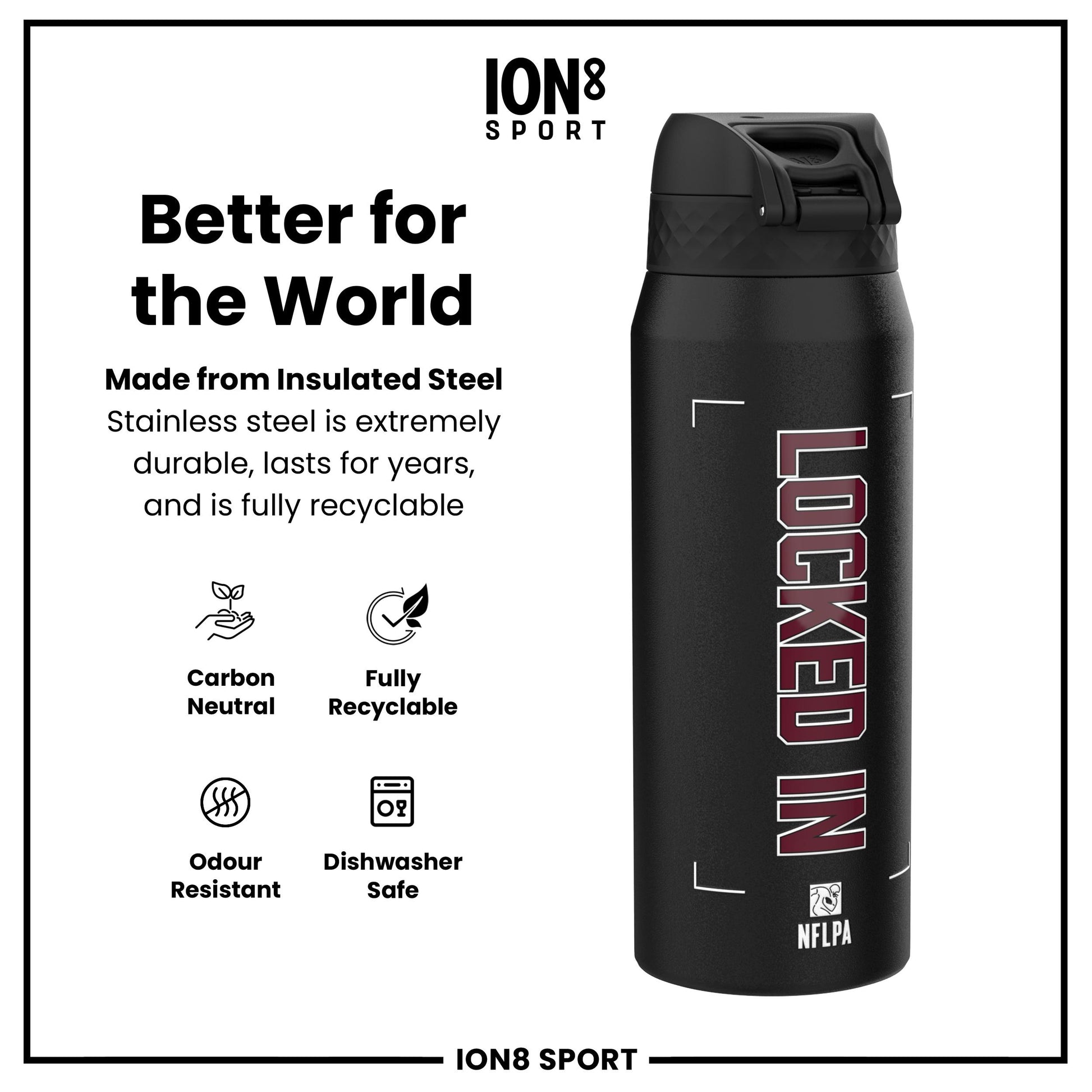 NFL x Ion8 Sports, Insulated Bottle, Locked In Series, Jayden Daniels, 750ml (24oz)