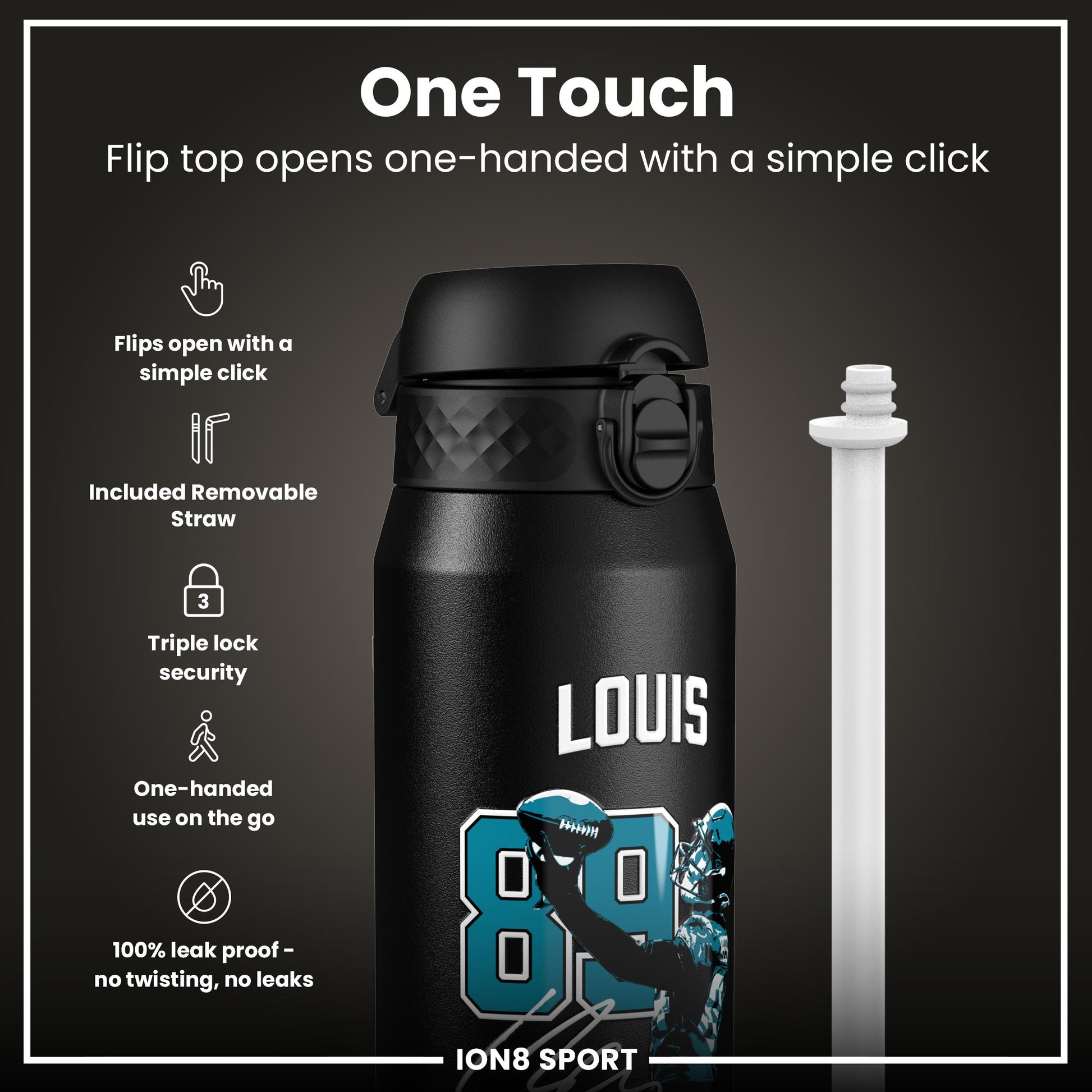 NFL x Ion8 Sports, Insulated Bottle, Locked In Series, Ress-Zammit, 750ml (24oz)