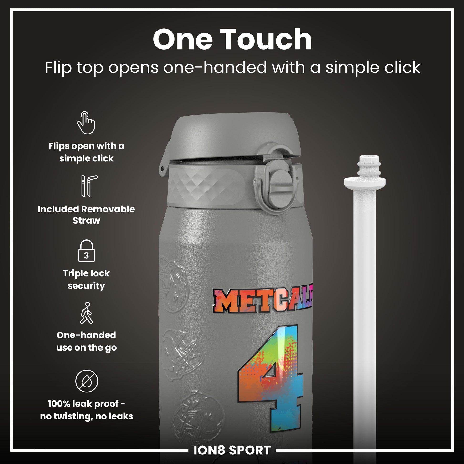 NFL x Ion8 Sports, Insulated Bottle, Signature Series, DK Metcalf, 750ml (24oz)