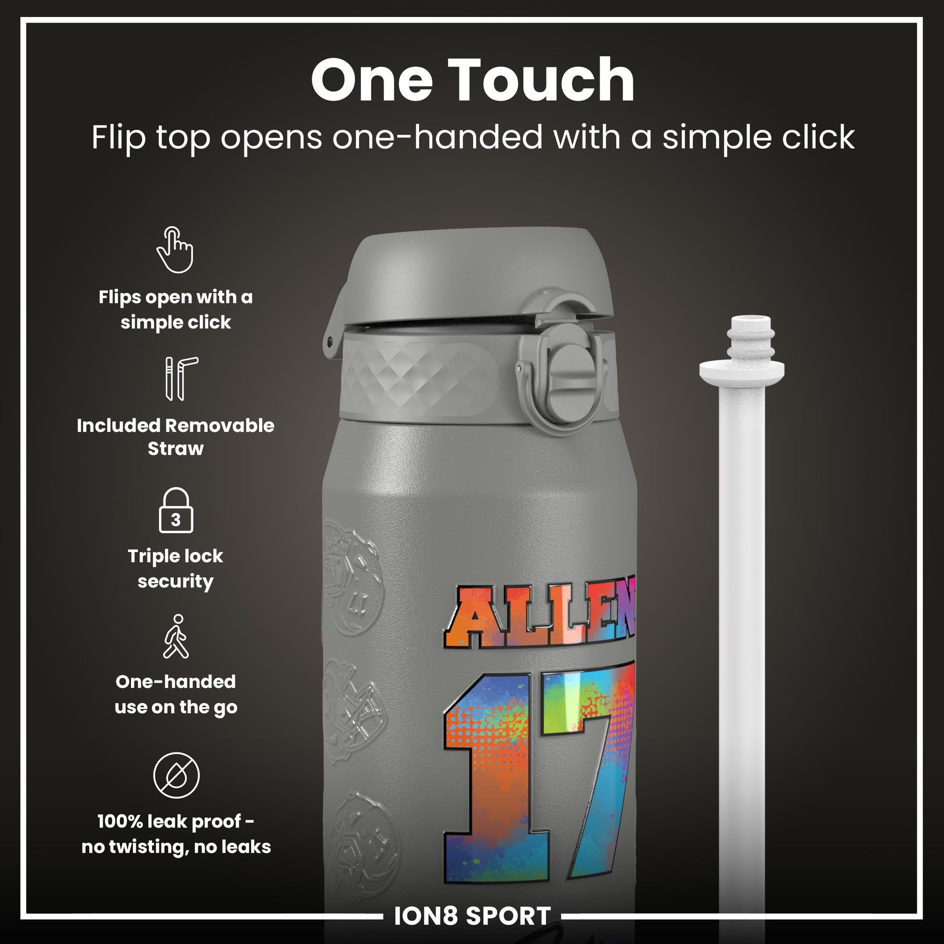 NFL x Ion8 Sports, Insulated Bottle, Signature Series, Josh Allen, 750ml (24oz)