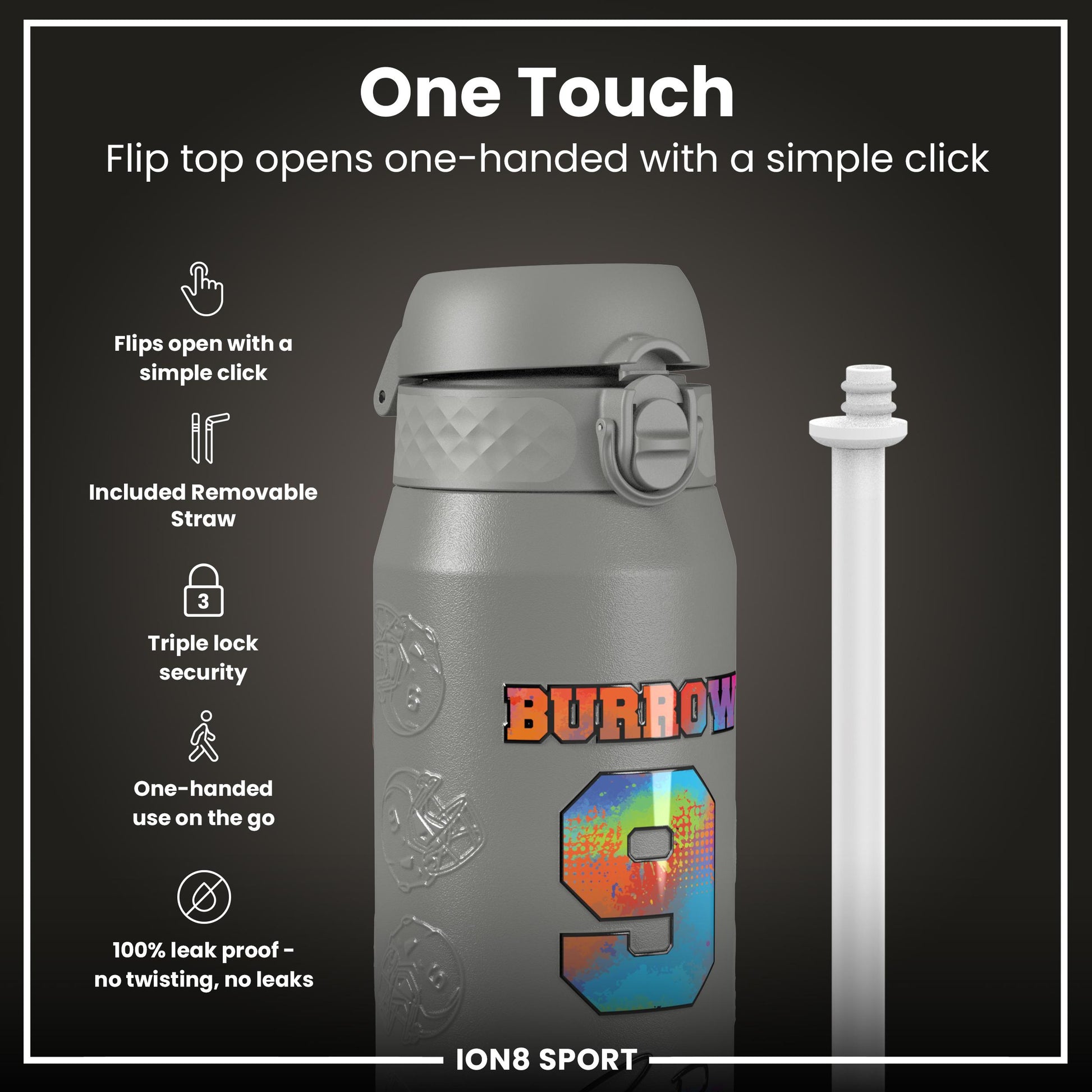 NFL x Ion8 Sports, Insulated Bottle, Signature Series, Joe Burrow, 750ml (24oz)