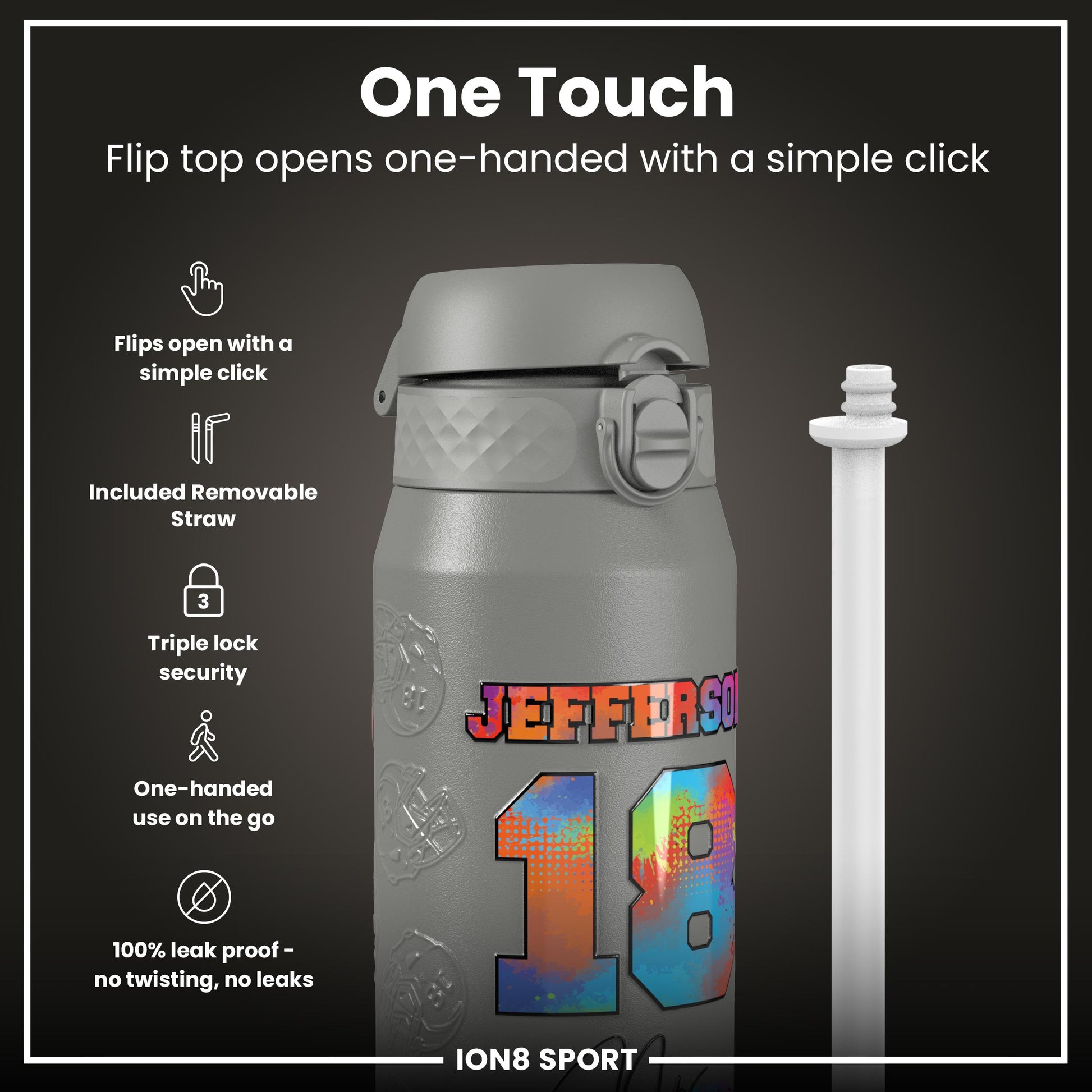 NFL x Ion8 Sports, Insulated Bottle, Signature Series, Justin Jefferson, 750ml (24oz)