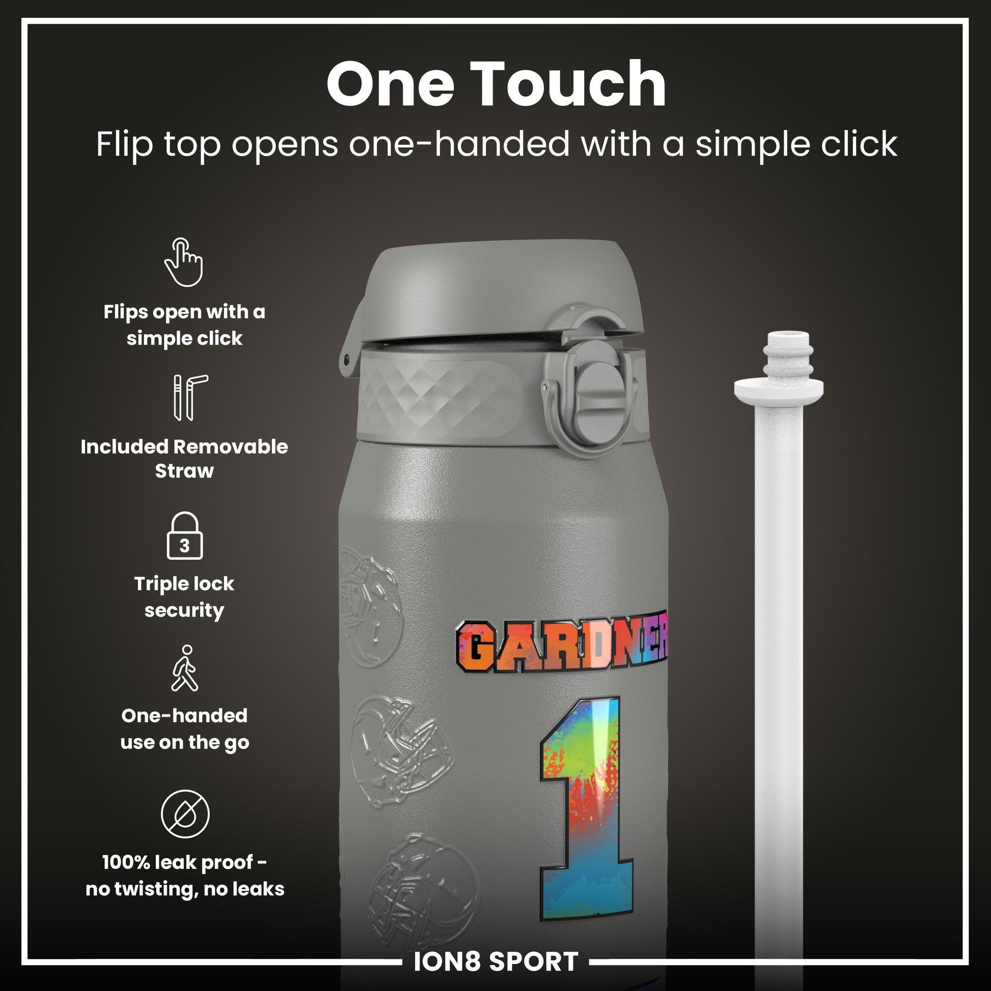 NFL x Ion8 Sports, Insulated Bottle, Signature Series, Sauce Gardner, 750ml (24oz)