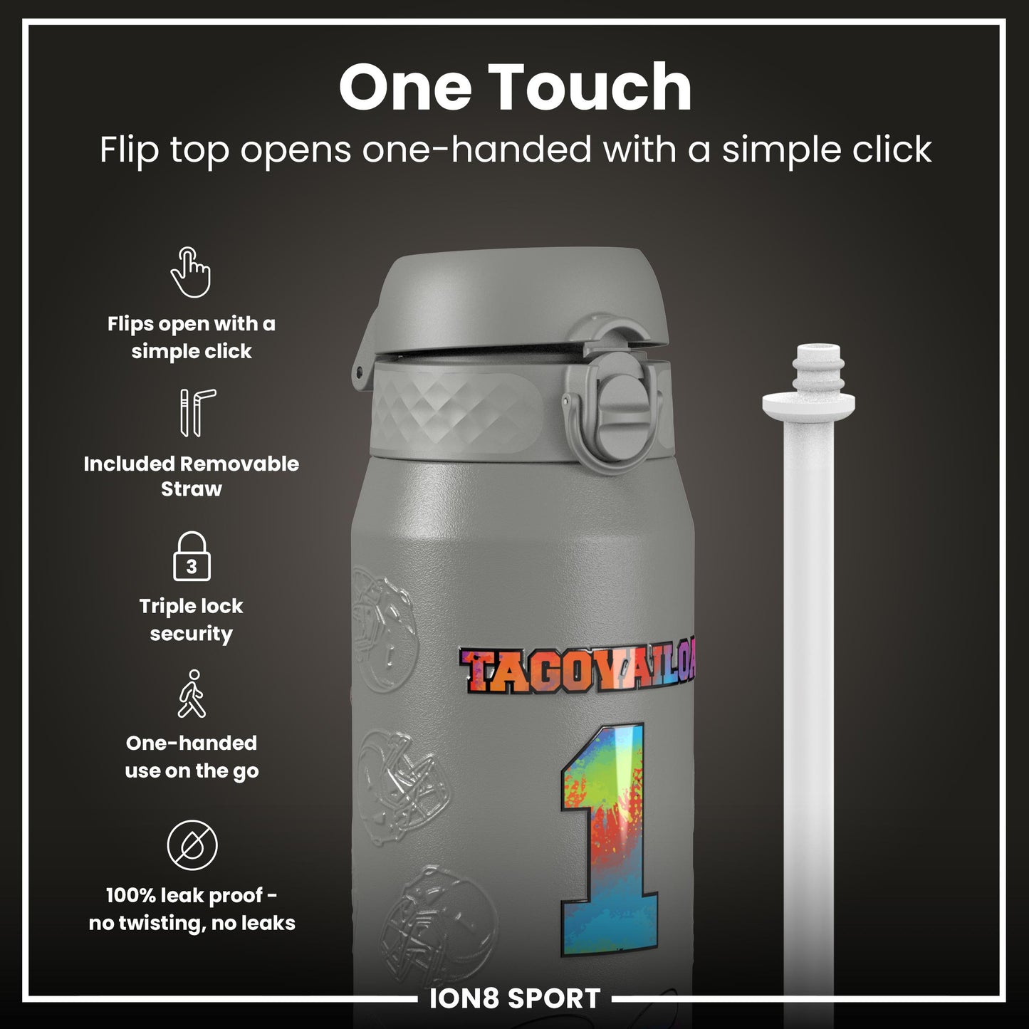 NFL x Ion8 Sports, Insulated Bottle, Signature Series, Tua Tagovailoa, 750ml (24oz)