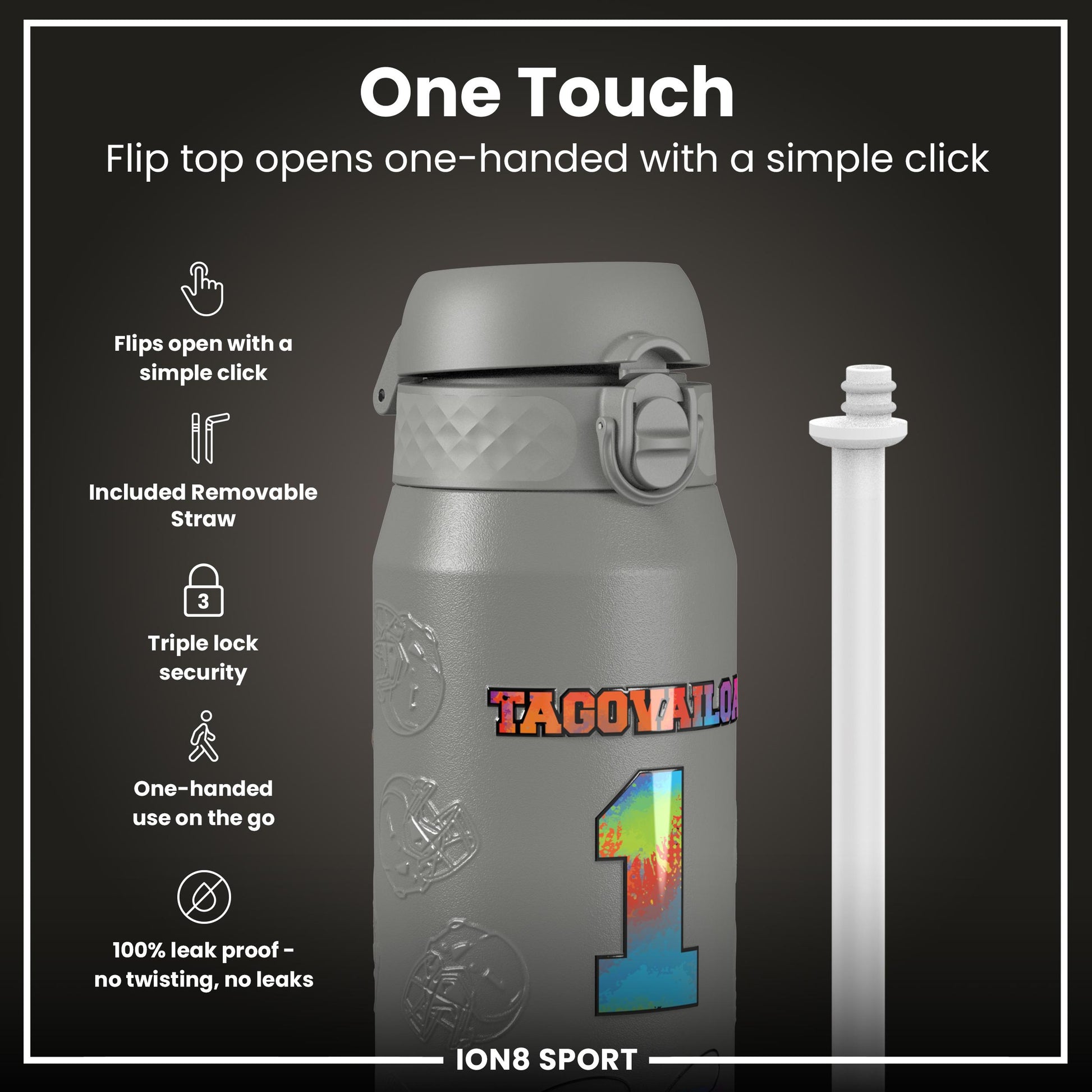 NFL x Ion8 Sports, Insulated Bottle, Signature Series, Tua Tagovailoa, 750ml (24oz)