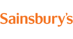 A stylized word, "Sainsbury's" is presented in a slightly rough, orange, textured font against a black background.