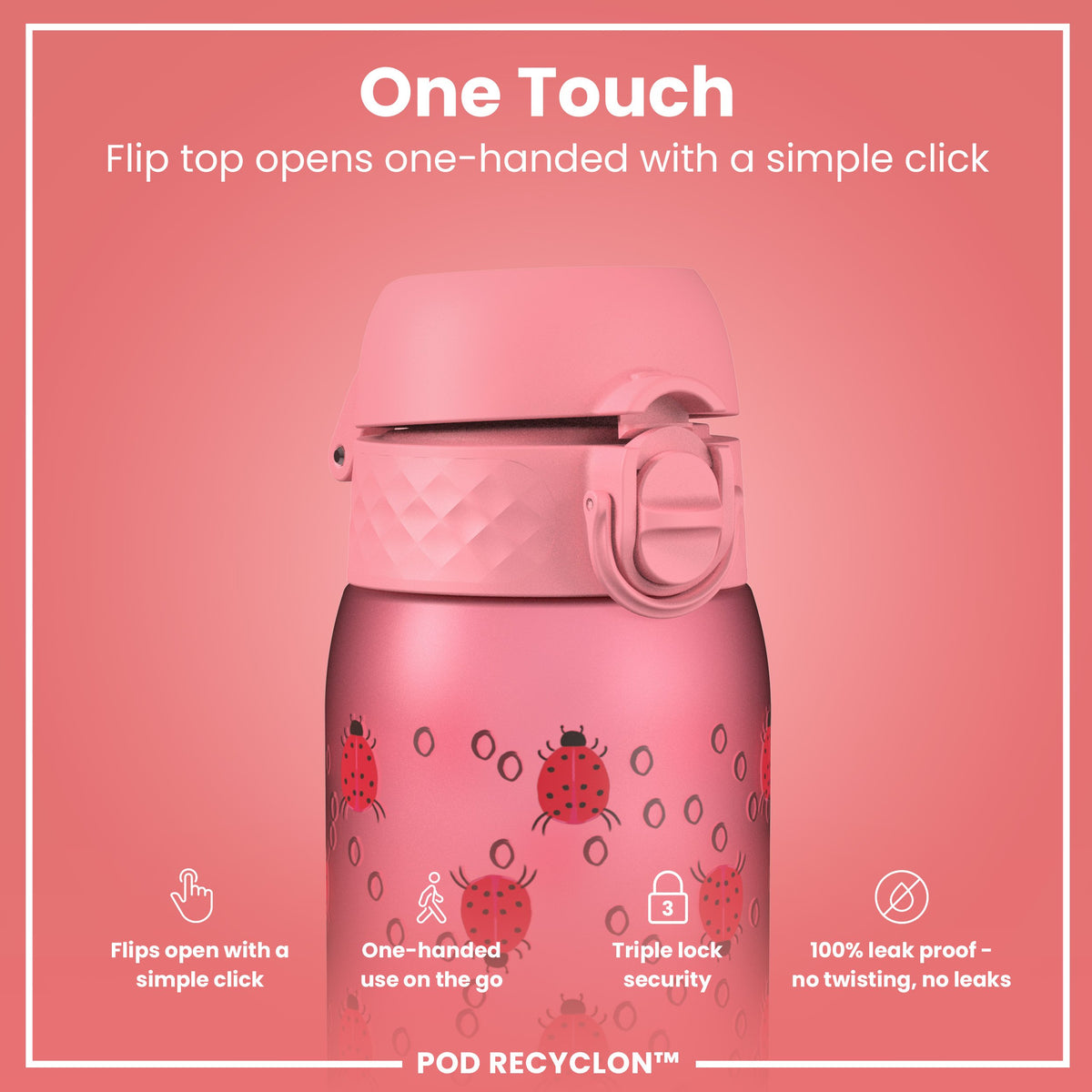 Leak Proof Kids' Water Bottle, Recyclon, Ladybugs, 350ml (12oz)