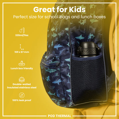Leak Proof Thermal Steel Water Bottle, Insulated, Black, 320ml (11oz)