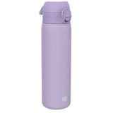 A lavender water bottle stands upright against a white background. The bottle features a hinged lid and the logo 