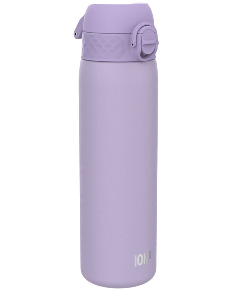 A lavender water bottle stands upright against a white background. The bottle features a hinged lid and the logo "ION8" is imprinted near the base.