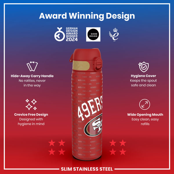 Leak Proof NFL Water Bottle, Stainless Steel, San Francisco 49ers, 600ml (20oz)