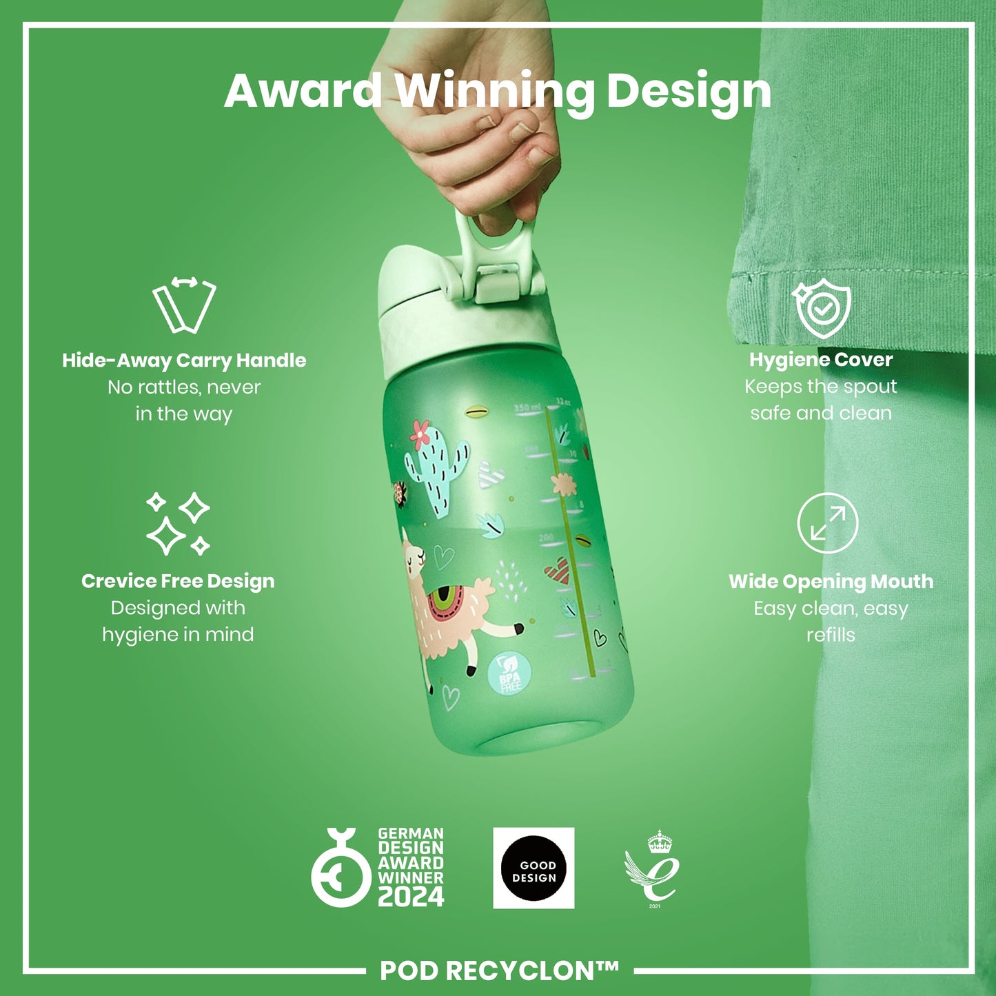 Auslaufsichere Kinderwasserflasche, Recyclon™, Lamas, 350 ml (12 oz)