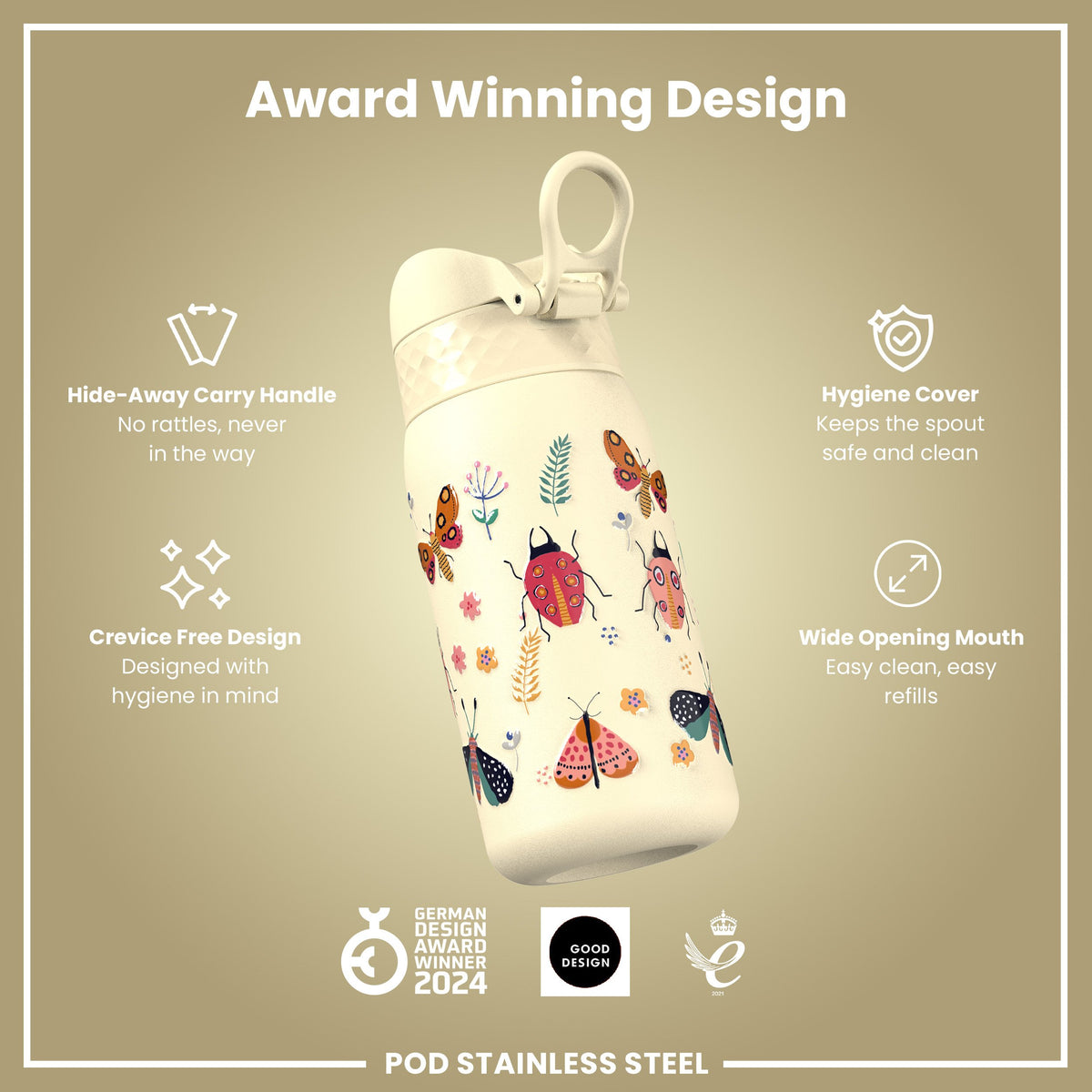 Leak Proof Kids Water Bottle, Stainless Steel, Bugs Life, 400ml (13oz)