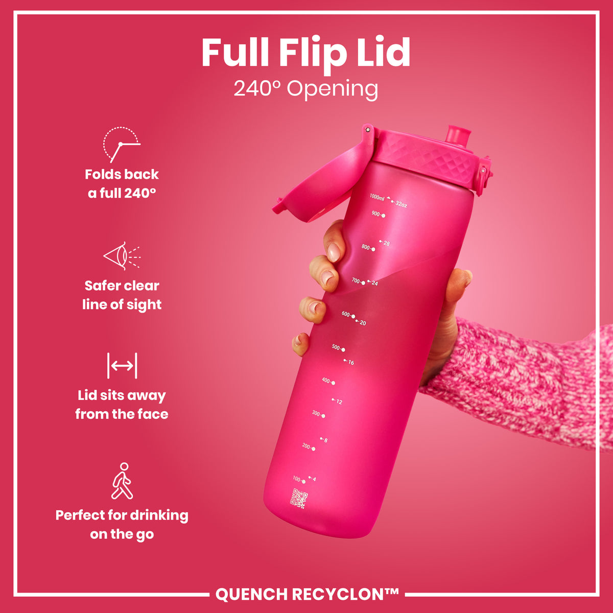 Leak Proof 1 litre Water Bottle, Recyclon, Pink, 1L