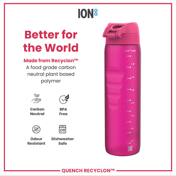 Leak Proof 1 litre Water Bottle, Recyclon, Pink, 1L