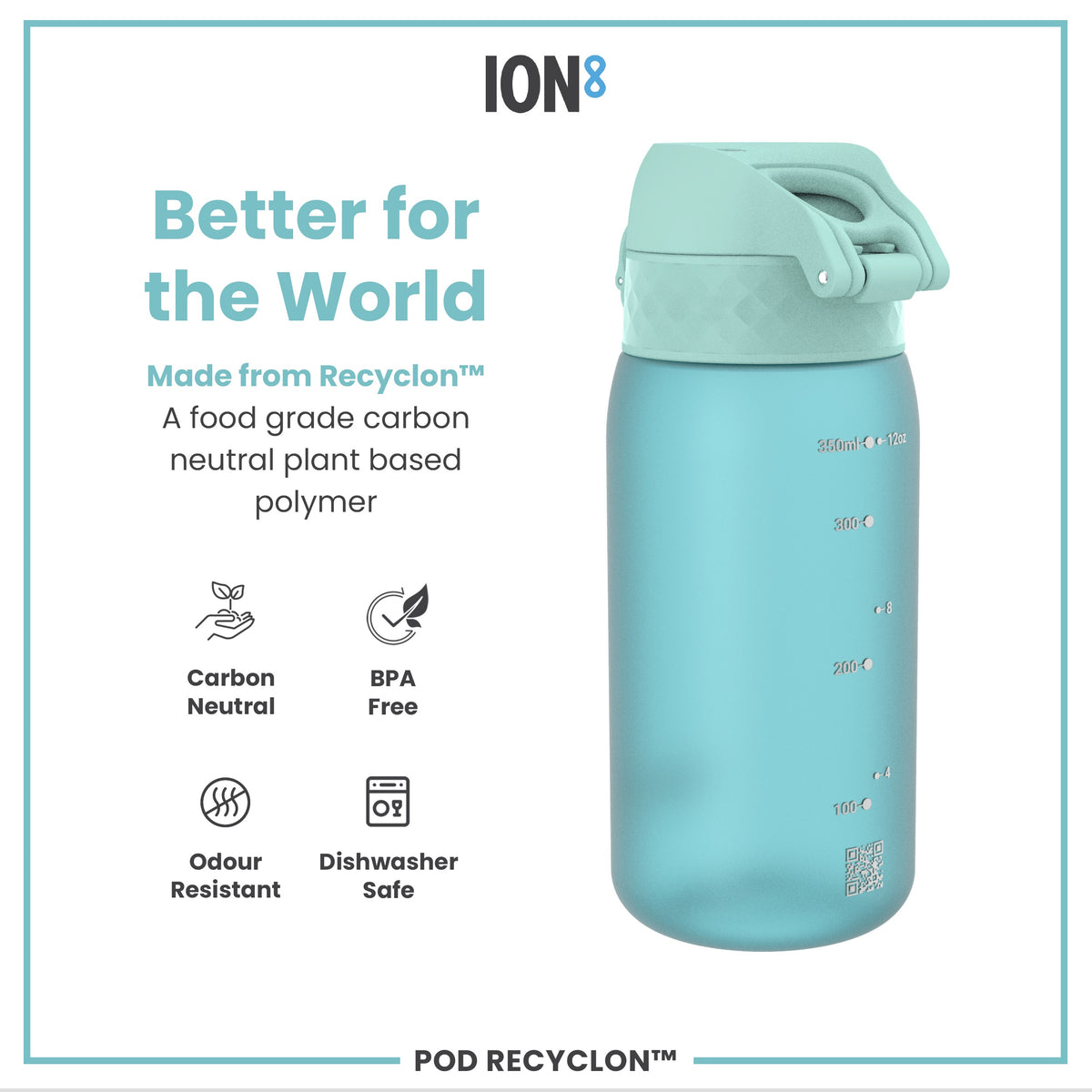 Leak Proof Kids Water Bottle, Recyclon, Sonic Blue, 350ml (12oz)