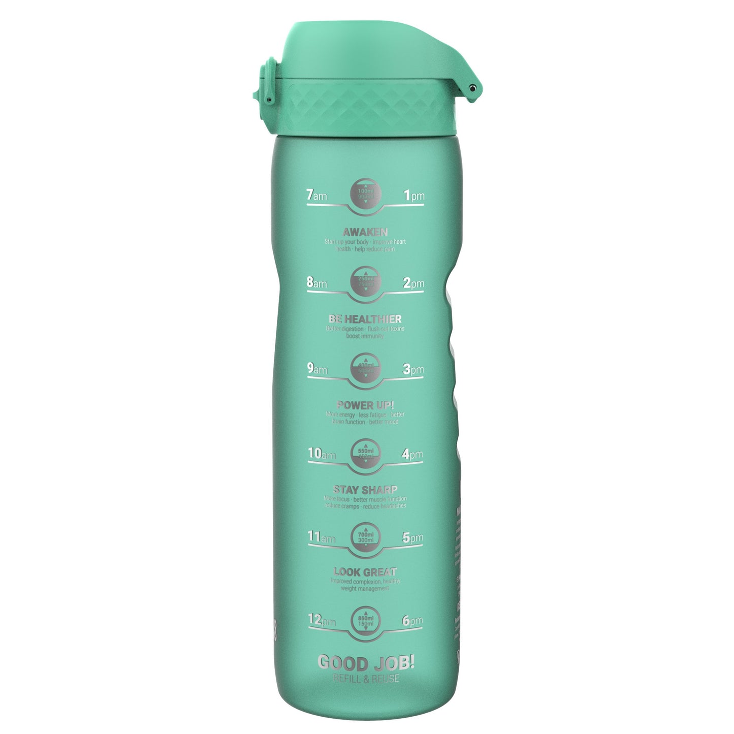 Leak Proof 1 Litre Water Bottle with Times to Drink, Recyclon, Teal & Blue, 1L
