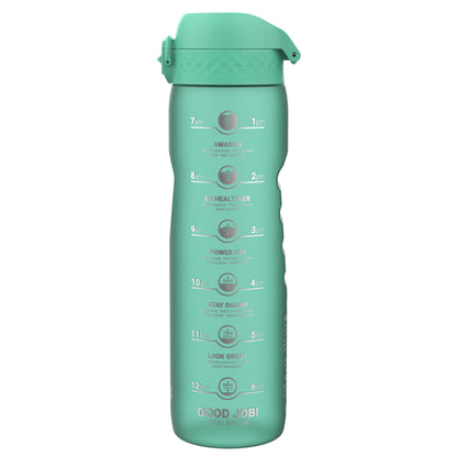 Leak Proof 1 Litre Water Bottle with Times to Drink, Recyclon, Teal & Blue, 1L