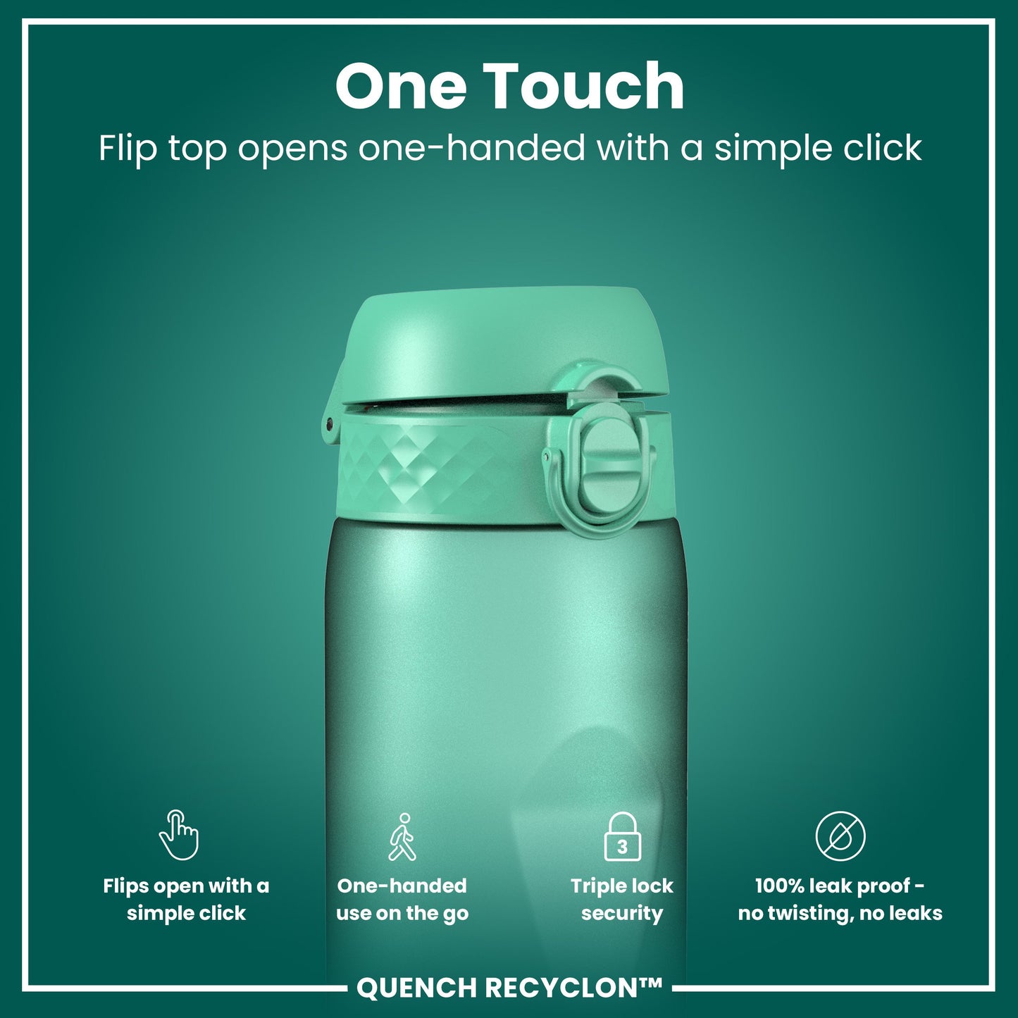 Leak Proof 1 Litre Water Bottle with Times to Drink, Recyclon, Teal & Blue, 1L