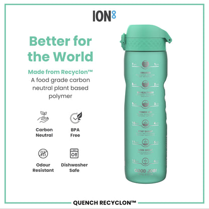 Leak Proof 1 Litre Water Bottle with Times to Drink, Recyclon, Teal & Blue, 1L