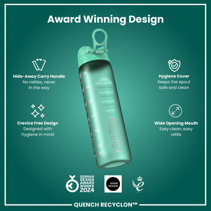 Leak Proof 1 Litre Water Bottle with Times to Drink, Recyclon, Teal & Blue, 1L