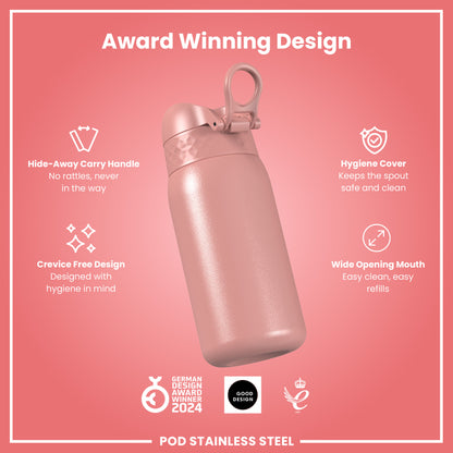 Leak Proof Kids Water Bottle, Stainless Steel, Ash Rose, 400ml (13oz)