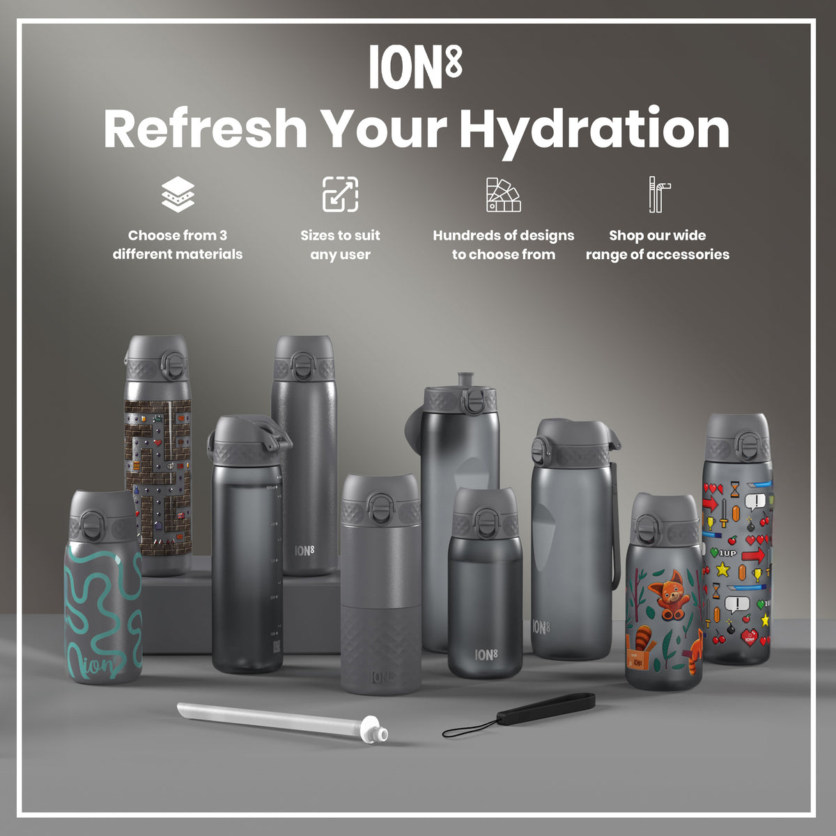 Leak Proof 1 litre Water Bottle, Recyclon, Grey, 1L