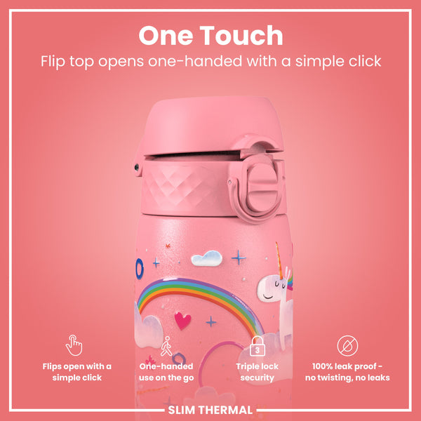 Leak Proof Slim Thermal Steel Water Bottle, Insulated, Unicorn, 500ml (17oz)