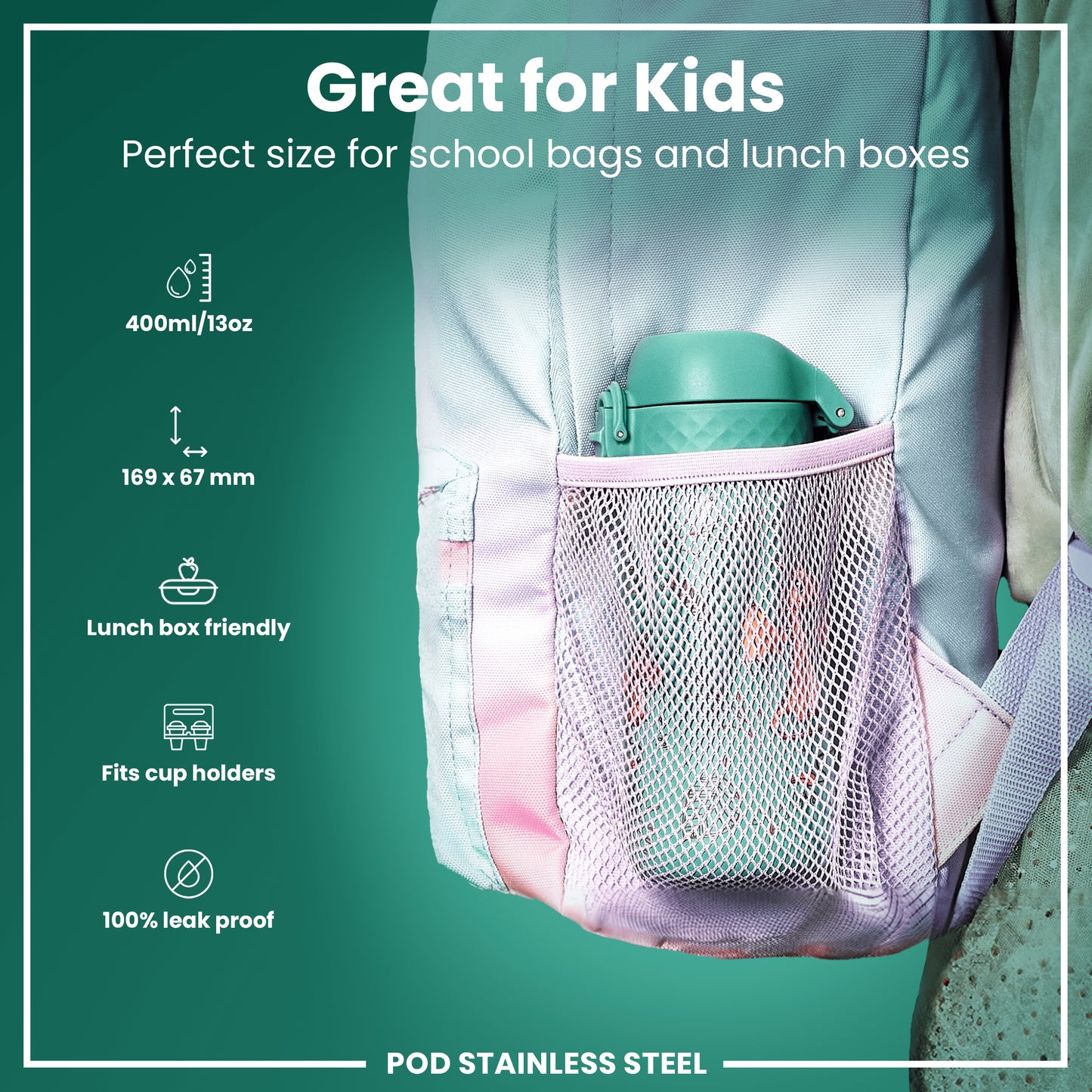 Auslaufsichere Kinderwasserflasche, Edelstahl, Egg to Dragon, 400 ml (13 oz)