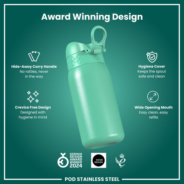 Leak Proof Kids Water Bottle, Stainless Steel, Teal, 400ml (13oz)
