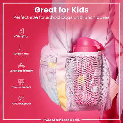 Auslaufsichere Kinderwasserflasche, Edelstahl, Prinzessin, 400 ml (13 oz)
