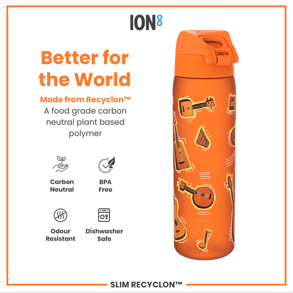 Leak Proof Slim Water Bottle, Recyclon, Music, 500ml (18oz)
