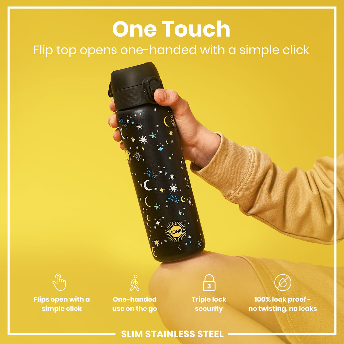 Leak Proof Slim Water Bottle, Stainless Steel, Celestial, 600ml (20oz)